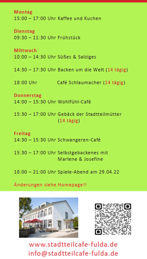 Stadtteilcafé PROGRAMM ohne GUTSCHEIN ab 07.03.2022